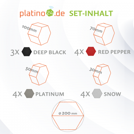 platino24 STUDIOline Akustikpaneele 3D-Set Wabe - 15 Elemente mit spezieller Akustik-Beschichtung #B001