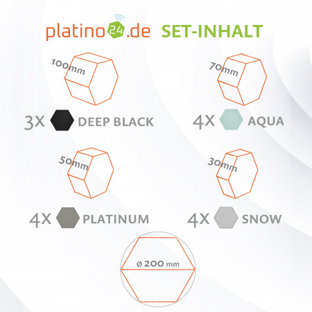 platino24 STUDIOline Akustikpaneele 3D-Set Wabe - 15 Elemente mit spezieller Akustik-Beschichtung #B003