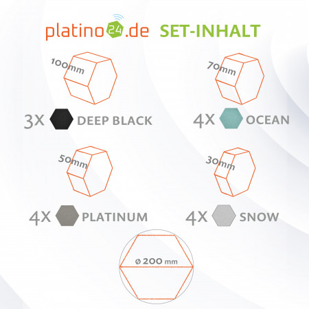 platino24 STUDIOline Akustikpaneele 3D-Set Wabe - 15 Elemente mit spezieller Akustik-Beschichtung #B007