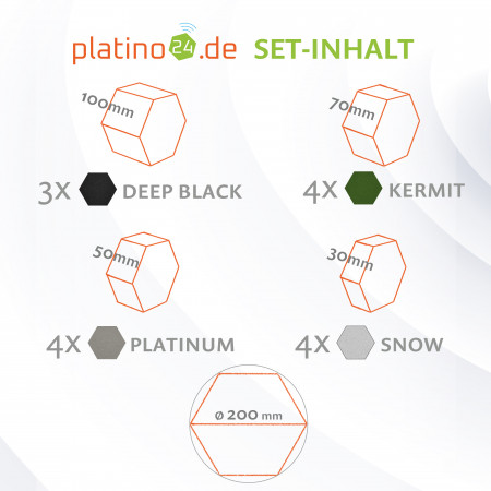 platino24 STUDIOline Akustikpaneele 3D-Set Wabe - 15 Elemente mit spezieller Akustik-Beschichtung #B011