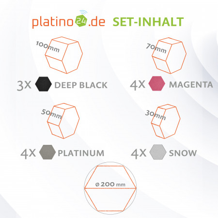 platino24 STUDIOline Akustikpaneele 3D-Set Wabe - 15 Elemente mit spezieller Akustik-Beschichtung #B012