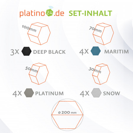platino24 STUDIOline Akustikpaneele 3D-Set Wabe - 15 Elemente mit spezieller Akustik-Beschichtung #B013