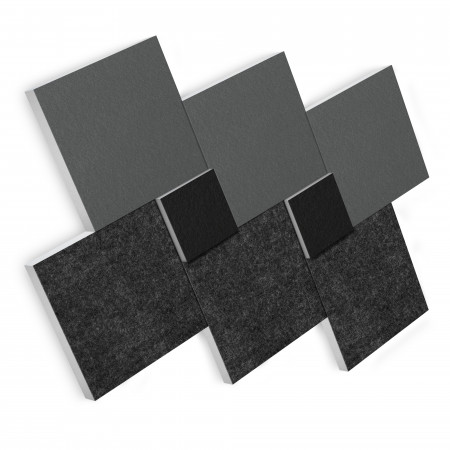 Sound absorber set made of Basotect G+ with acoustic fleece, 8 square absorber elements as wall mural