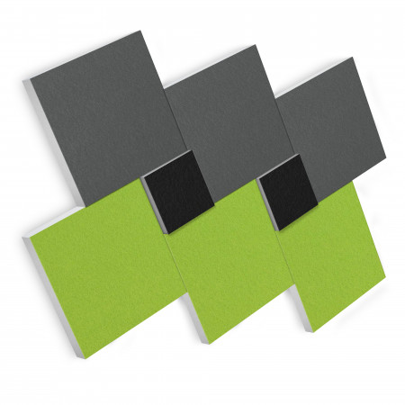 Sound absorber set made of Basotect G+ with acoustic fleece, 8 square absorber elements as wall mural