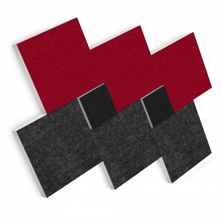 Sound absorber set made of Basotect G+ with acoustic fleece, 8 square absorber elements as wall mural