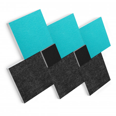 Sound absorber set made of Basotect G+ with acoustic fleece, 8 square absorber elements as wall mural