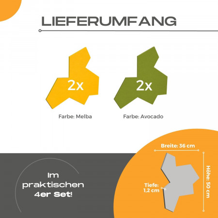 „EinStein“ Puzzle für optimale Raumakustik 4 Schallabsorber Farbe: Melba + Avocado