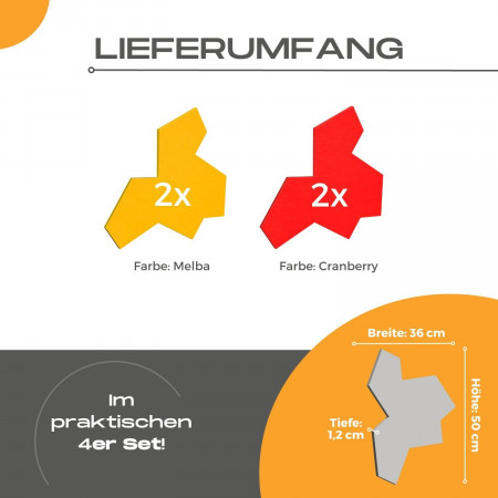 „EinStein“ Puzzle für optimale Raumakustik 4 Schallabsorber Farbe: Melba + Cranberry