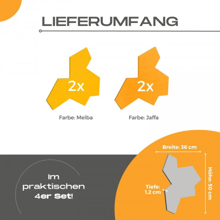 „EinStein“ Puzzle für optimale Raumakustik 4 Schallabsorber Farbe: Melba + Jaffa