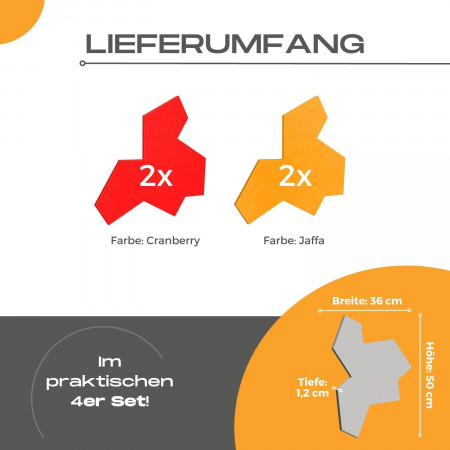 „EinStein“ Puzzle für optimale Raumakustik 4 Schallabsorber Farbe: Cranberry + Jaffa