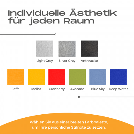 „EinStein“ Puzzle für optimale Raumakustik 6 Schallabsorber Farbe: Blue Sky + Avocado + Melba + Cranberry + Jaffa + Deep Water
