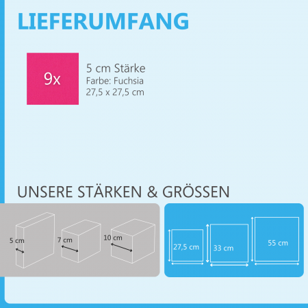 Wandbild Quadrate 9-tlg. Schalldämmung, FUCHSIA- Schallabsorber - Elemente aus Basotect ® G+