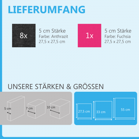 Wandbild Quadrate 9-tlg. Schalldämmung aus Basotect ® G+ / Schallabsorber - Elemente - Set 17