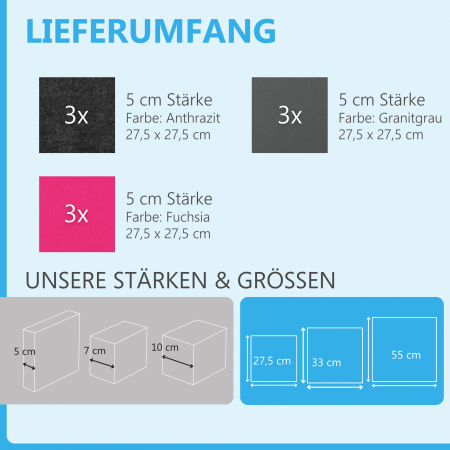 Wandbild Quadrate 9-tlg. Schalldämmung aus Basotect ® G+ / Schallabsorber - Elemente - Set 18