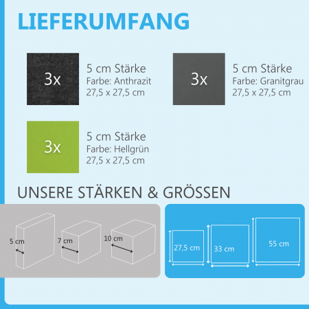 Wandbild Quadrate 9-tlg. Schalldämmung aus Basotect ® G+ / Schallabsorber - Elemente - Set 19