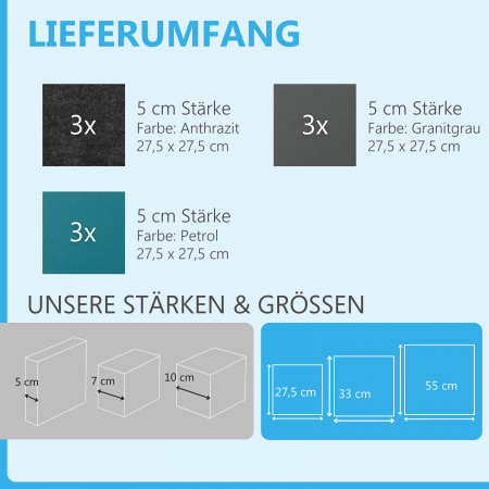 Wandbild Quadrate 9-tlg. Schalldämmung aus Basotect ® G+ / Schallabsorber - Elemente - Set 20