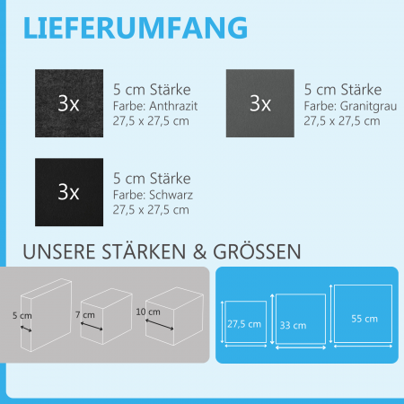 Wandbild Quadrate 9-tlg. Schalldämmung aus Basotect ® G+ / Schallabsorber - Elemente - Set 21