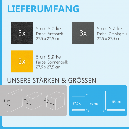 Wandbild Quadrate 9-tlg. Schalldämmung aus Basotect ® G+ / Schallabsorber - Elemente - Set 22