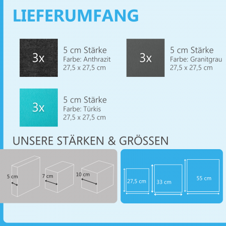 Wandbild Quadrate 9-tlg. Schalldämmung aus Basotect ® G+ / Schallabsorber - Elemente - Set 23