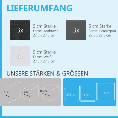 Wandbild Quadrate 9-tlg. Schalldämmung aus Basotect ® G+ / Schallabsorber - Elemente - Set 24