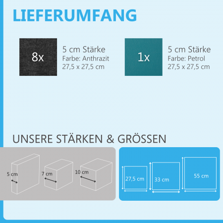 Wandbild Quadrate 9-tlg. Schalldämmung aus Basotect ® G+ / Schallabsorber - Elemente - Set 26