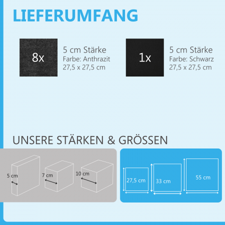 Wandbild Quadrate 9-tlg. Schalldämmung aus Basotect ® G+ / Schallabsorber - Elemente - Set 27