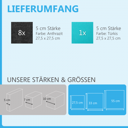 Wandbild Quadrate 9-tlg. Schalldämmung aus Basotect ® G+ / Schallabsorber - Elemente - Set 29