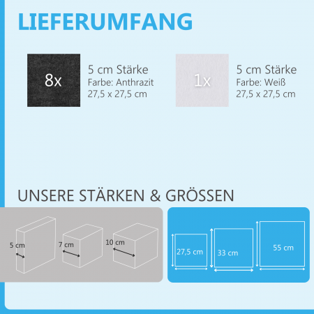 Wandbild Quadrate 9-tlg. Schalldämmung aus Basotect ® G+ / Schallabsorber - Elemente - Set 30