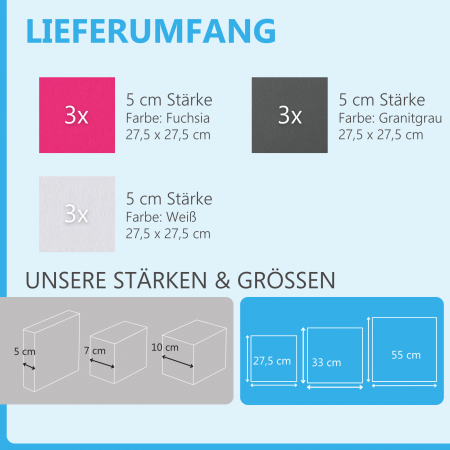 Wandbild Quadrate 9-tlg. Schalldämmung aus Basotect ® G+ / Schallabsorber - Elemente - Set 32