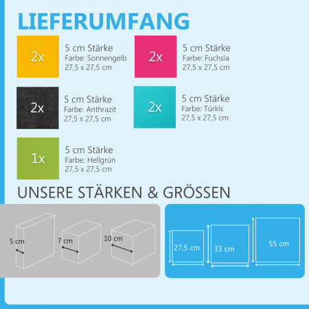 Wandbild Quadrate 9-tlg. Schalldämmung aus Basotect ® G+ / Schallabsorber - Elemente - Set 34