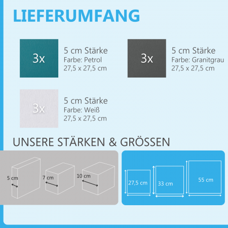 Wandbild Quadrate 9-tlg. Schalldämmung aus Basotect ® G+ / Schallabsorber - Elemente - Set 37