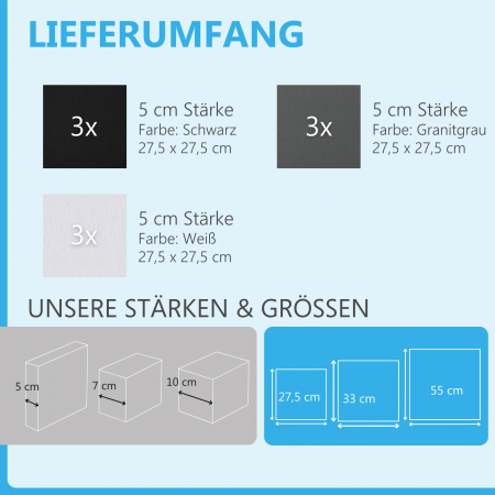 Wandbild Quadrate 9-tlg. Schalldämmung aus Basotect ® G+ / Schallabsorber - Elemente - Set 38