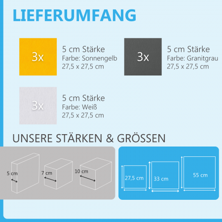 Wandbild Quadrate 9-tlg. Schalldämmung aus Basotect ® G+ / Schallabsorber - Elemente - Set 39