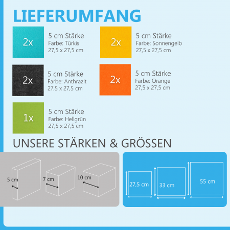 Wandbild Quadrate 9-tlg. Schalldämmung aus Basotect ® G+ / Schallabsorber - Elemente - Set 41