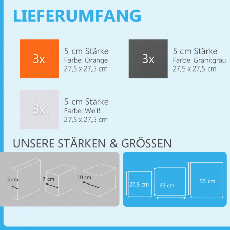 Wandbild Quadrate 9-tlg. Schalldämmung aus Basotect ® G+ / Schallabsorber - Elemente - Set 43