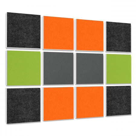 Wandbild Quadrate 12-tlg. Schalldämmung aus Basotect ® G+ / Schallabsorber - Elemente - Set 1