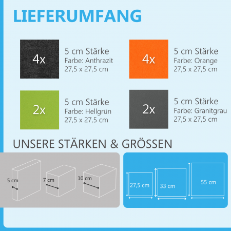Wandbild Quadrate 12-tlg. Schalldämmung aus Basotect ® G+ / Schallabsorber - Elemente - Set 1