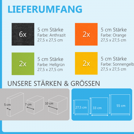 Wandbild Quadrate 12-tlg. Schalldämmung aus Basotect ® G+ / Schallabsorber - Elemente - Set 2