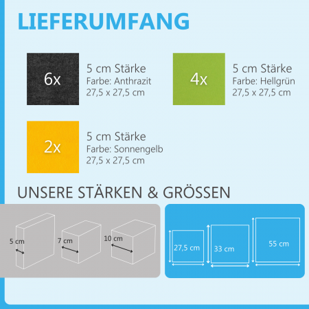 Wandbild Quadrate 12-tlg. Schalldämmung aus Basotect ® G+ / Schallabsorber - Elemente - Set 3