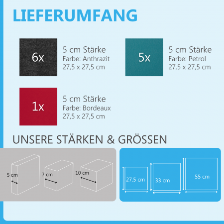 Wandbild Quadrate 12-tlg. Schalldämmung aus Basotect ® G+ / Schallabsorber - Elemente - Set 5