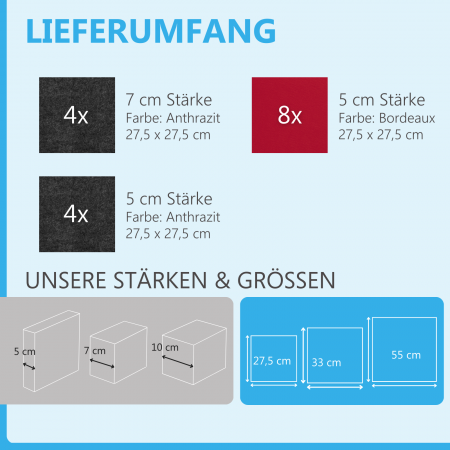 Wandbild Quadrate 16-tlg. Schalldämmung aus Basotect ® G+ / Schallabsorber - Elemente - Set 01