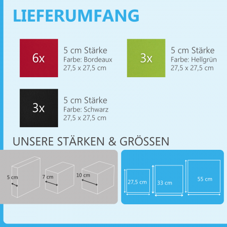 Wandbild Quadrate 12-tlg. Schalldämmung aus Basotect ® G+ / Schallabsorber - Elemente - Set 9