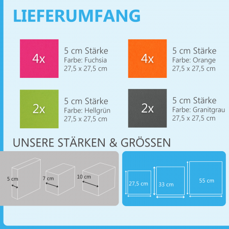 Wandbild Quadrate 12-tlg. Schalldämmung aus Basotect ® G+ / Schallabsorber - Elemente - Set 11