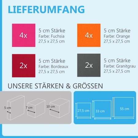 Wandbild Quadrate 12-tlg. Schalldämmung aus Basotect ® G+ / Schallabsorber - Elemente - Set 12