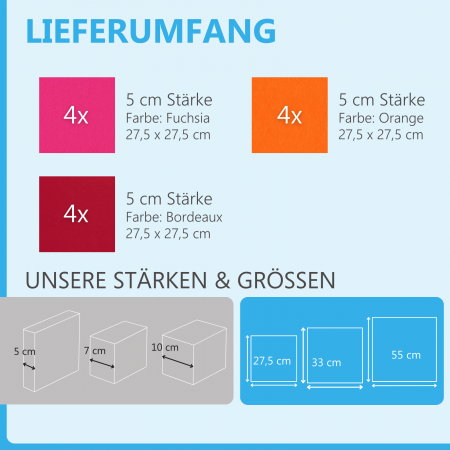 Wandbild Quadrate 12-tlg. Schalldämmung aus Basotect ® G+ / Schallabsorber - Elemente - Set 13