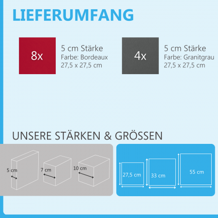 Wandbild Quadrate 12-tlg. Schalldämmung aus Basotect ® G+ / Schallabsorber - Elemente - Set 14