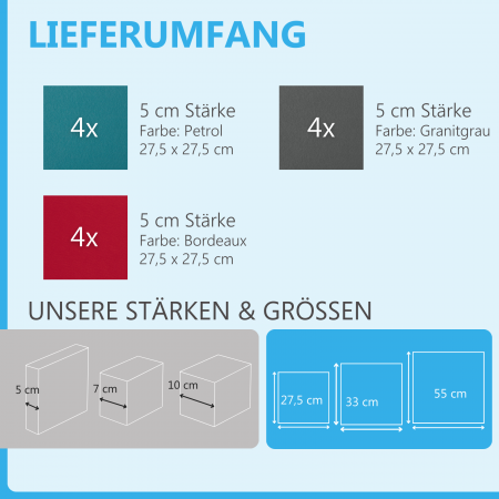 Wandbild Quadrate 12-tlg. Schalldämmung aus Basotect ® G+ / Schallabsorber - Elemente - Set 15