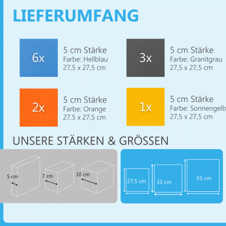 Wandbild Quadrate 12-tlg. Schalldämmung aus Basotect ® G+ / Schallabsorber - Elemente - Set 17