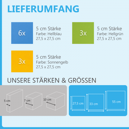 Wandbild Quadrate 12-tlg. Schalldämmung aus Basotect ® G+ / Schallabsorber - Elemente - Set 18