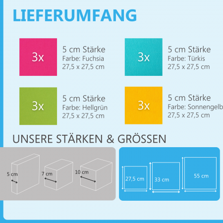 Wandbild Quadrate 12-tlg. Schalldämmung aus Basotect ® G+ / Schallabsorber - Elemente - Set 23